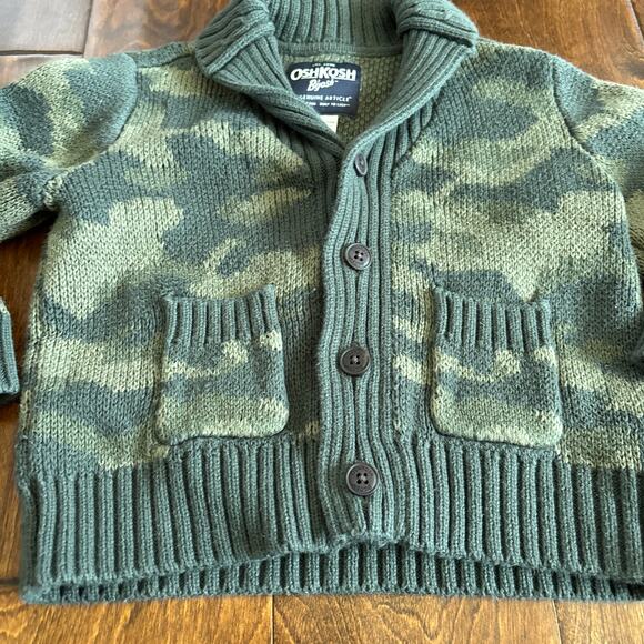 Oshkosh Boys 24 Month Cardigan Sweater Green Camo Grandpa Chunky Knit - Picture 2 of 6